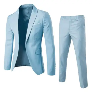 Популярный мужской блейзер, брюки, Темпераментный костюм, пиджак, брюки, Изящный деловой костюм жениха на одной пуговице, свадебная одежда