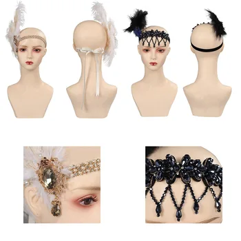 Ретро-повязка на голову 1920-х годов, головной убор из перьев, головной убор для волос, черные / Белые девушки, Женщины, взрослые, реквизит для маскировки на Хэллоуин, Карнавал, вечеринку