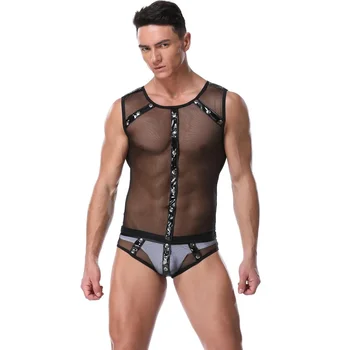 Мужское сетчатое боди, черное прозрачное белье, горячая сексуальная одежда для танцев на шесте