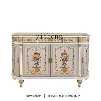 Yy Французский Роскошный антикварный шкаф ручной росписи в классическом стиле, вилла в европейском стиле, входной шкаф из массива дерева