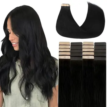Лента для наращивания волос 16-26 дюймов Лента для наращивания волос 100% человеческие волосы натуральная черная лента для наращивания волос прямые волосы Remy