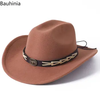 Ковбойские шляпы Bauhinia Western Для мужчин, Винтажный декор в форме быка, Церковные джазовые шляпы, Джентльменские Элегантные ковбойские шляпы