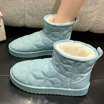Женская зимняя обувь, зимние женские ботинки, обувь из утолщенного хлопка, нескользящая зимняя водонепроницаемая студенческая женская обувь, ботинки зимнего синего цвета