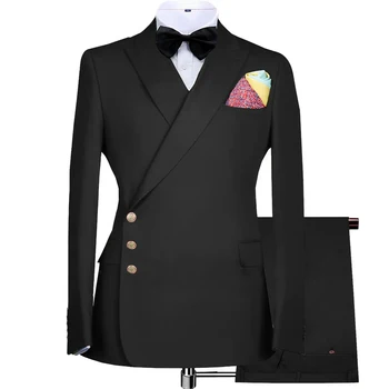 Мужской деловой костюм, комплект из 2 предметов, Офисный пиджак джентльмена с брюками, лацкан с зазубринами, Рабочая одежда, Официальный свадебный смокинг