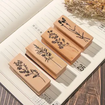 Набор деревянных штампов Стандартный штамп Винтажное растение Трава Дерево Цветок Резиновый штамп 