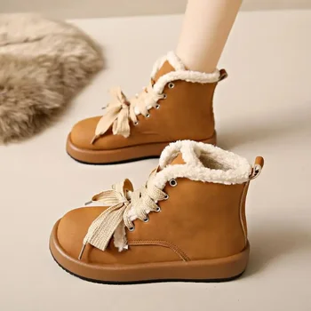 Домашние милые тапочки, зимние утепленные кожаные ботинки с флисовой подкладкой 2023 года, новые зимние ботинки, женская теплая обувь, хлопчатобумажная обувь
