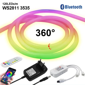 360 ° Круглый неоновый свет DC24V WS2811 RGB светодиодная лента Неоновая вывеска Smart Wifi Bluetooth APP Control Водонепроницаемый неоновый декор из веревочной ленты