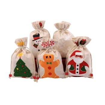 Рождественский подарок Сумка на шнурке Сумка для хранения Яблок Рождественский подарок красивый мультяшный снежный Санта Клаус маленькая тканевая сумка