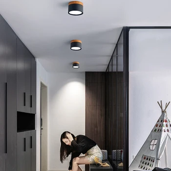 Светодиодный светильник с регулируемой яркостью 7 Вт Nordic Wood Современный светодиодный потолочный светильник для поверхностного монтажа, прожектор для украшения интерьера