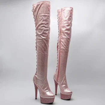 LAIJIANJINXIA/ Новые Женские Вечерние ботинки на платформе и высоком каблуке из искусственной кожи 15 см/6 дюймов, Современные ботинки для танцев на шесте, 045