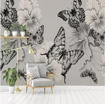 Настенная роспись по индивидуальному заказу в скандинавском стиле, свежая ручная роспись, бабочка, обои для декора стен в спальне на фоне телевизора